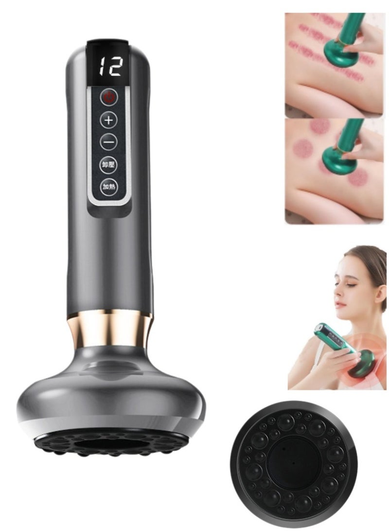 جهاز تدليك السيلوليت المحمول باليد، أداة كشط، جهاز تدليك دهون البطن، جهاز تدليك كوب جديد ذكي يعمل بالضغط السلبي، جهاز تدليك لاسلكي قابل لإعادة الشحن يعمل بالاهتزاز لتشكيل الجسم للذراعين والساقين والظهر للاستخدام المنزلي مع 12 وضع شفط (رمادي)